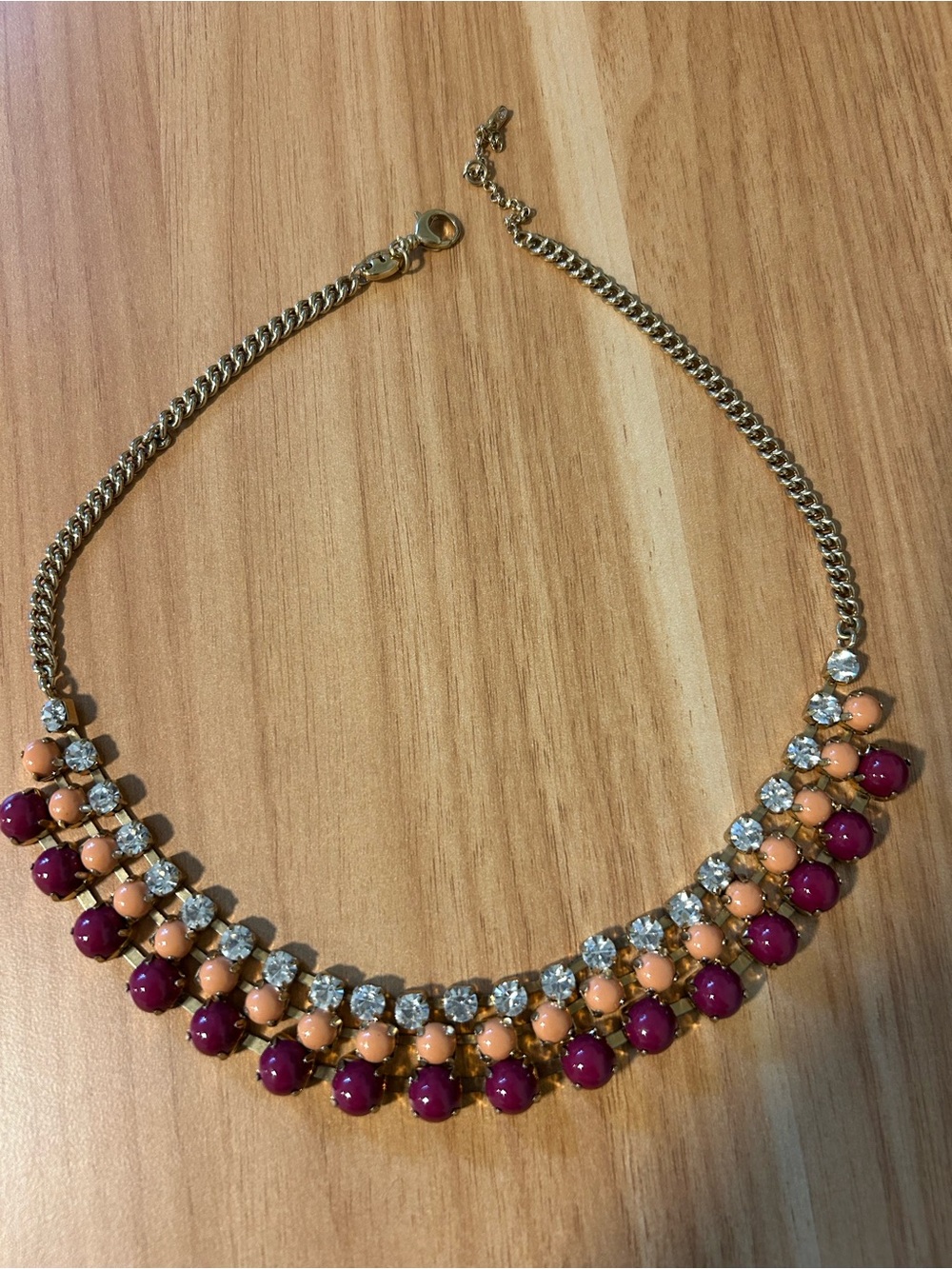 Gold-Tone Pink & Peach Beaded Statement Necklace